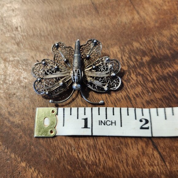 antique silver butterfly brooch filligre - Picture 2 of 3